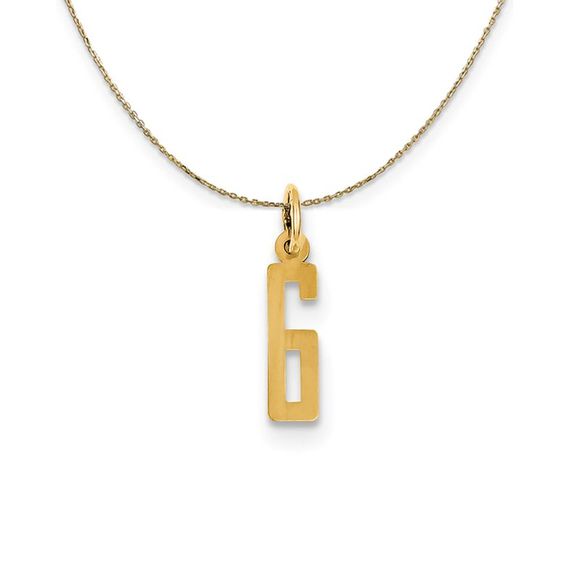 14k Yellow Gold, Alumni Small Elongated Number 6 Necklace - 16 Inch - Picture 1 of 6